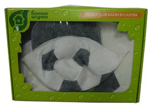 Набор для сауны "Футбольный мяч" 2 предмета шапка+коврик войлок